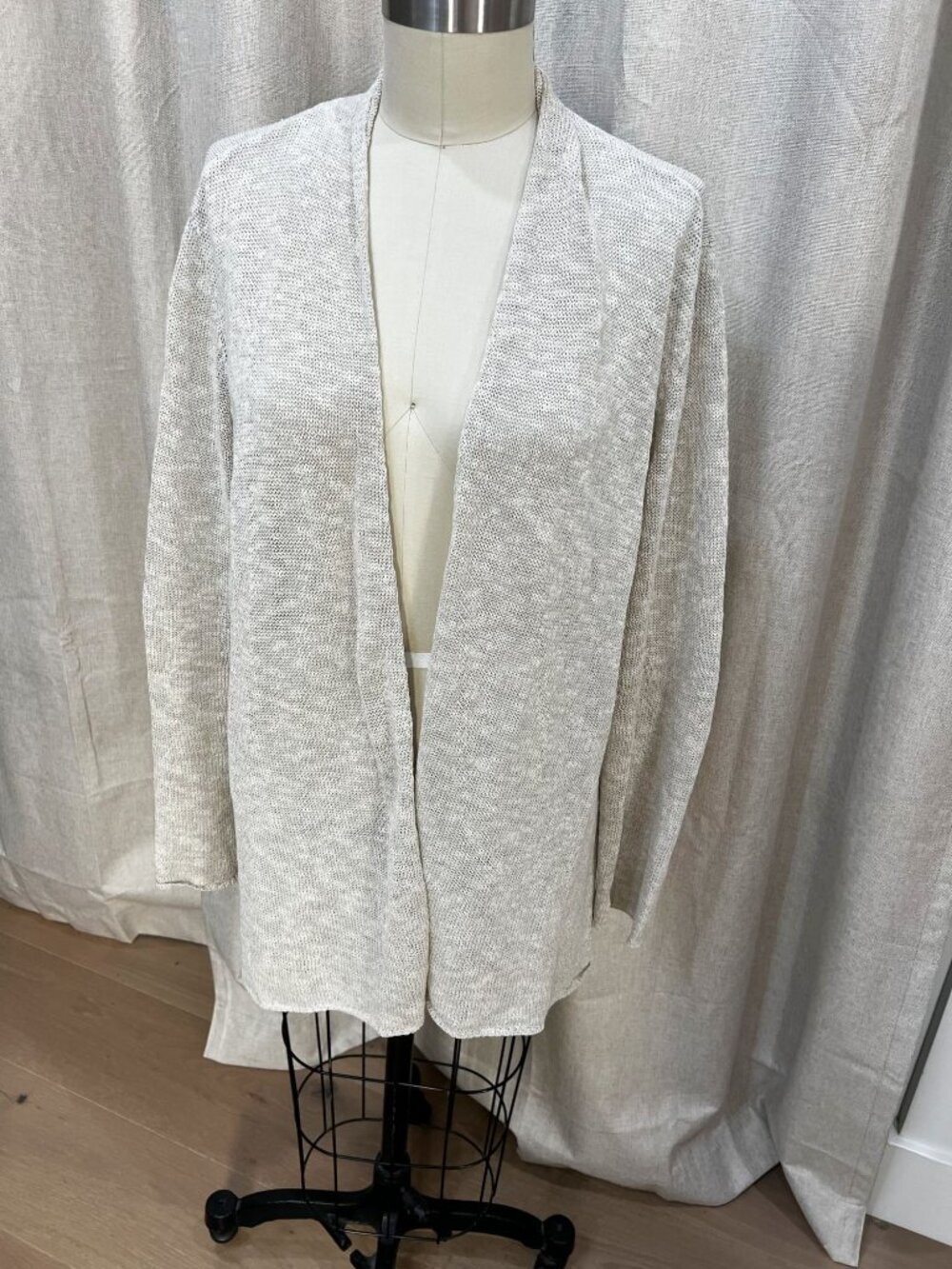 EILEEN FISHER WOMAN Linen Blend Open Front Cardigan Sweater Sz 1X Oatmeal